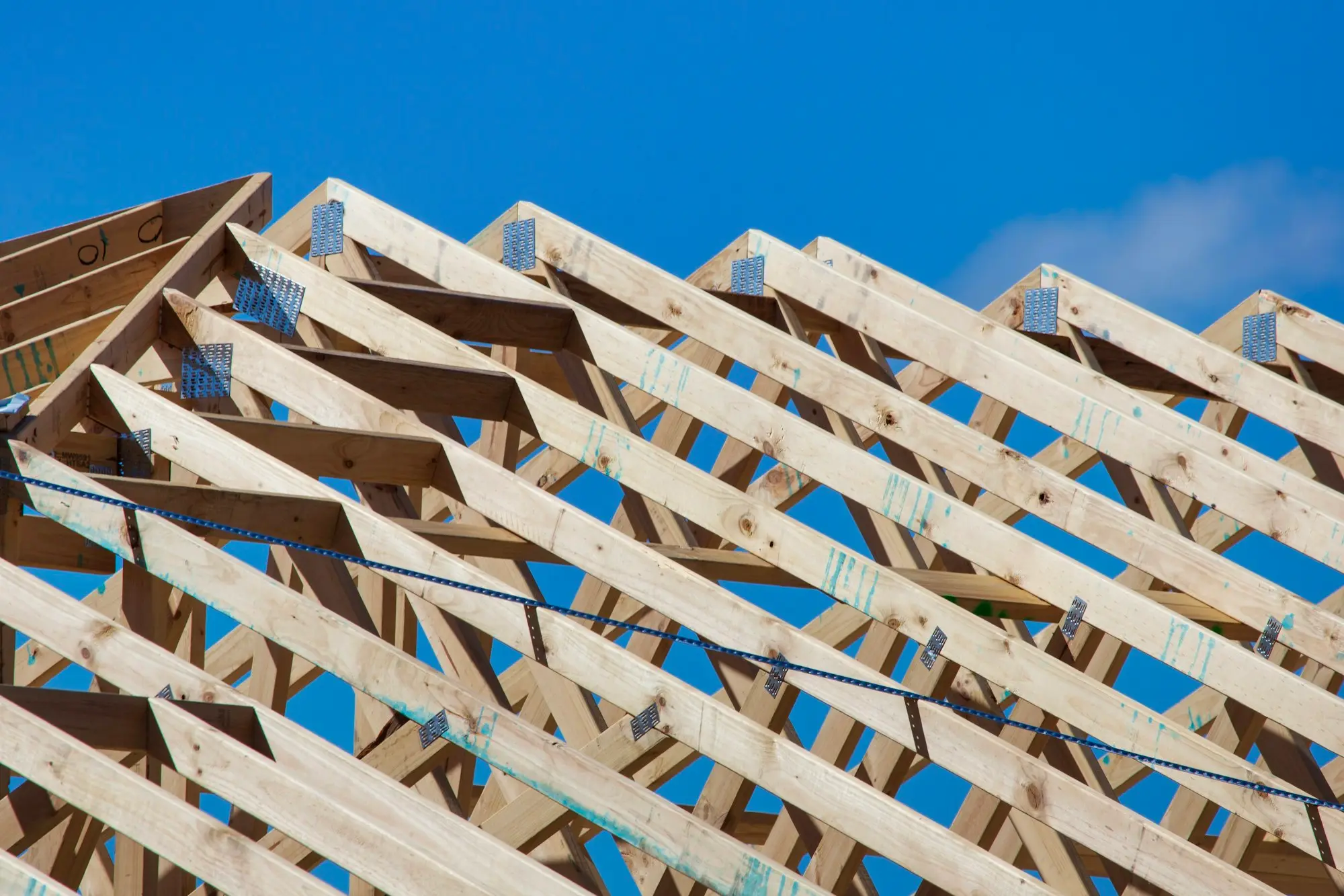 Timber roof trusses on a building site in Clyde North, Victoria